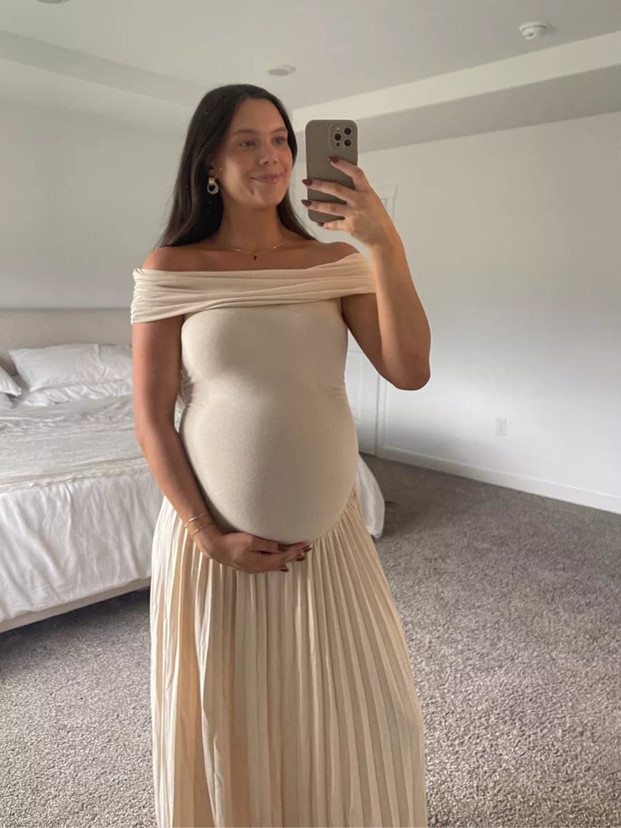 Customer photo review of Serena Flowy Off-Shoulder Dress