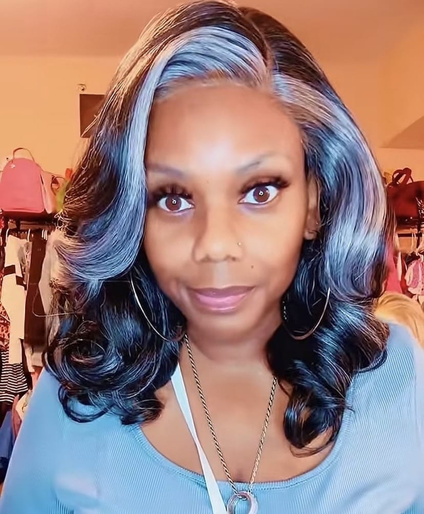 Customer photo review of Luvwin  Salt And Pepper Kinky Wave More Pepper With Salt  Glueless Wig For Mature Women