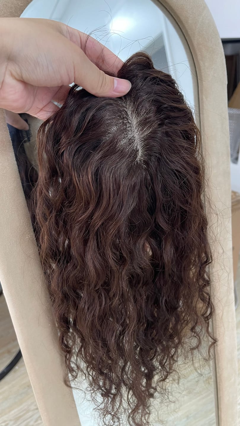 Customer photo review of Premium Curly Mono Base Hair Toppers Human Hair for Women