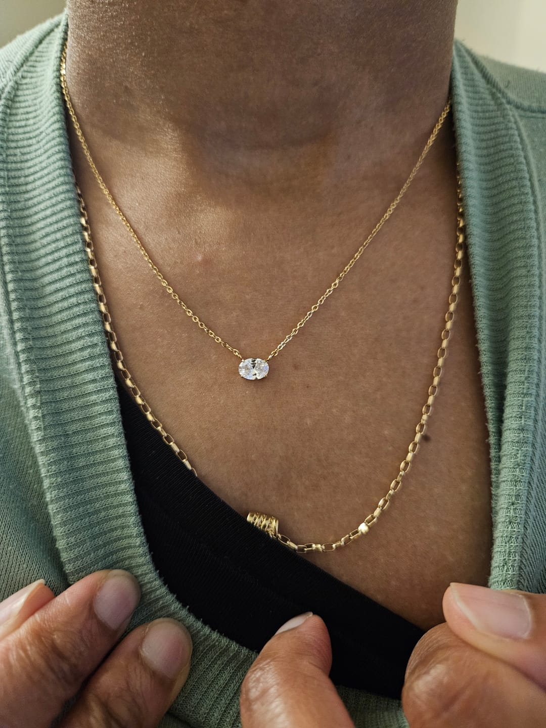 Customer photo review of Oval Solitaire Necklace