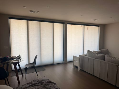 Customer photo review of SmartWings Motorized Light Filtering Roller Shades 70% Blackout Linen