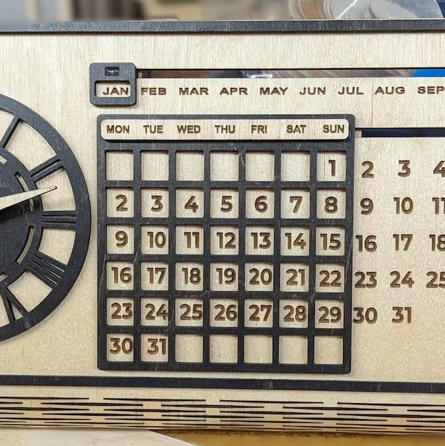 Customer photo review of 2 Perpetual Wooden Calendar Desk Laser Cut Svg File