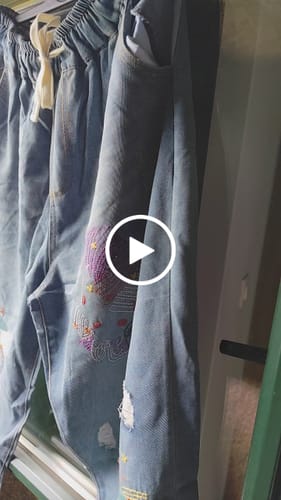 Customer video review of Women Summer Vintage Stitching Pocket Denim Harem Jeans