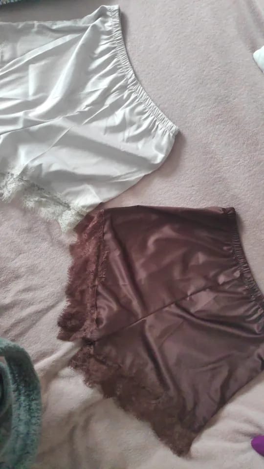 Customer photo review of Suzette Lace Satin Shorts