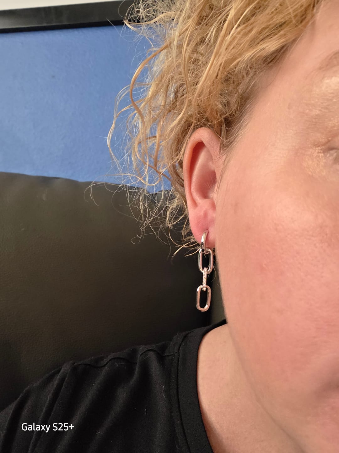 Customer photo review of Brinlee 18k White Gold Plated Chain Dangle Earrings with Swarovski Crystals for Women