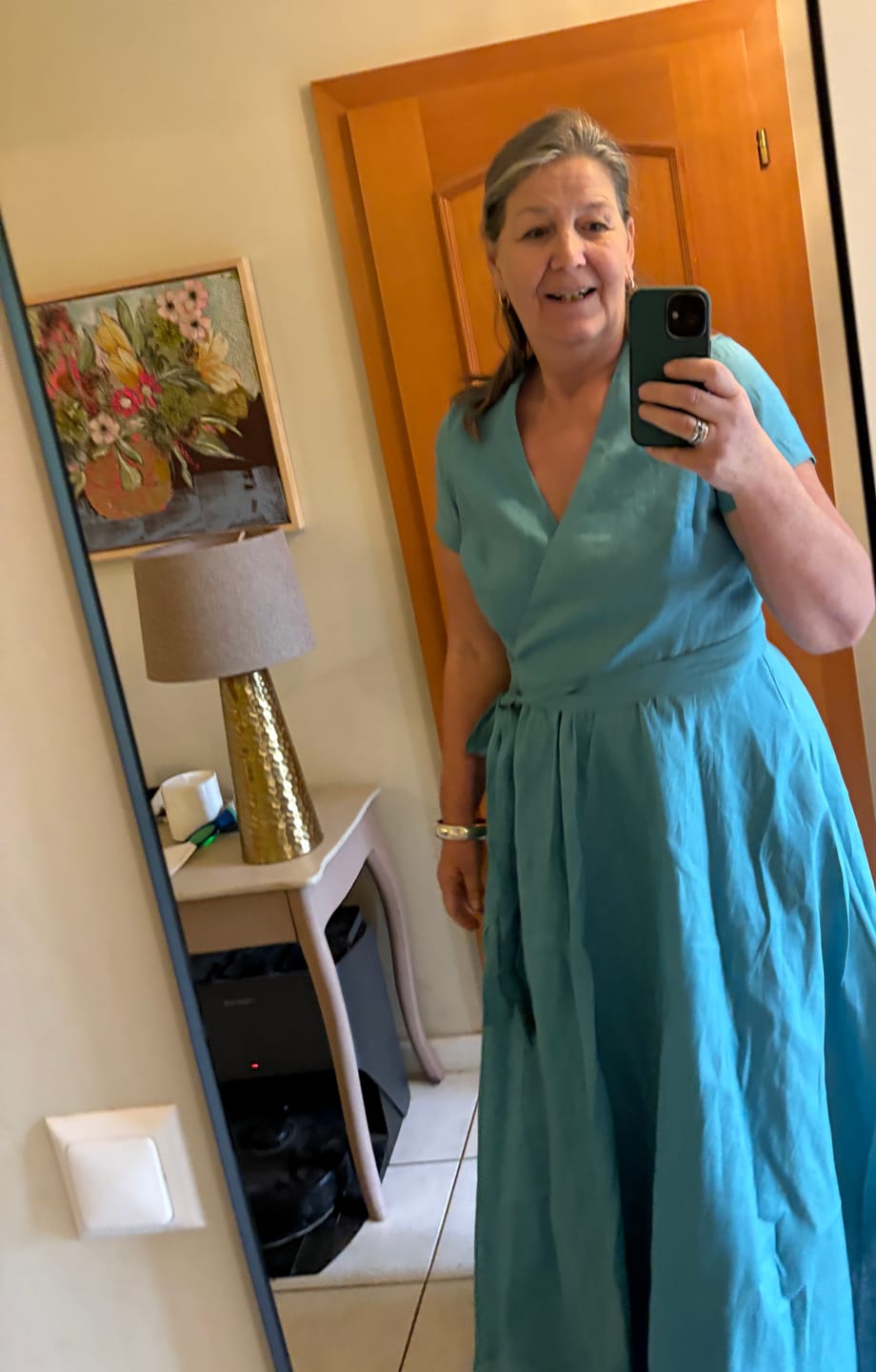 Customer photo review of Ash Rose Linen Wrap Dress