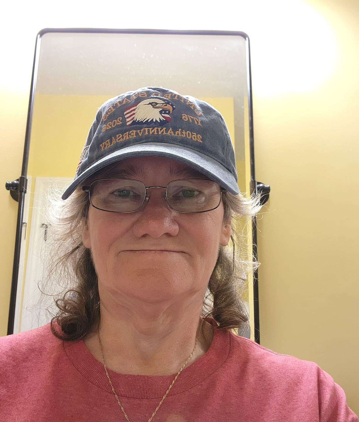 Customer photo review of USA 250th Anniversary Eagle Embroidered Cap 1776 – 2026 – Washed Navy