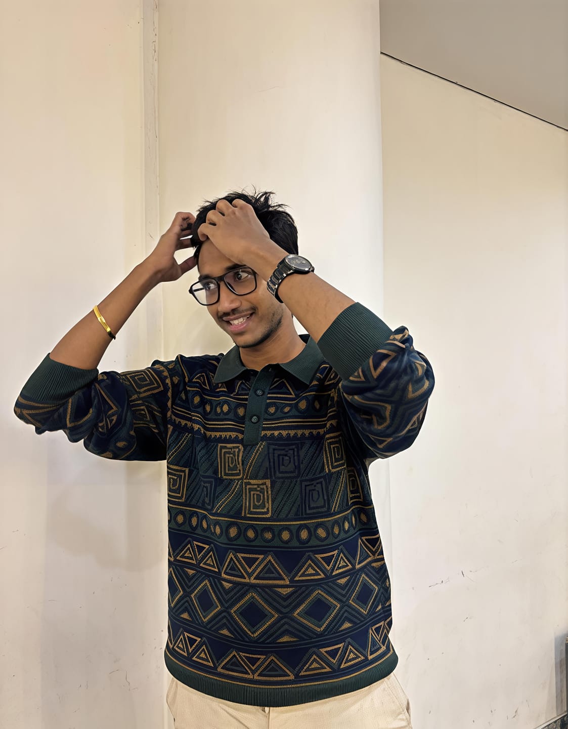 Customer photo review of Multicolour Geometric Jacquard Knit T-Shirt 100% Cotton