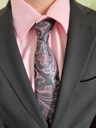 Customer photo review of Ties2you Silk Tie Black Pink Floral Mens Dress Tie Pocket Square Cufflinks Set for Formal