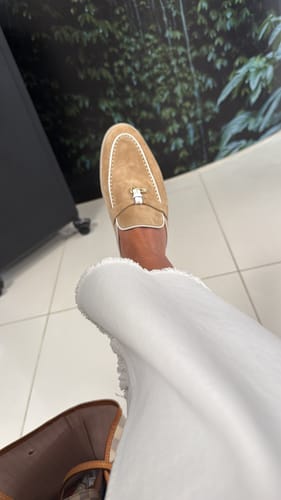 Customer photo review of Loro Piana Beige White Suede Charms Walk Flat Mules