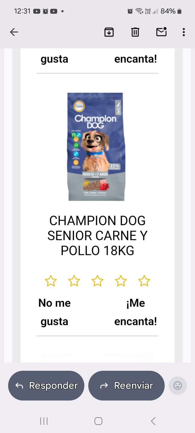 Customer photo review of CHAMPION DOG SENIOR CARNE Y POLLO 18KG