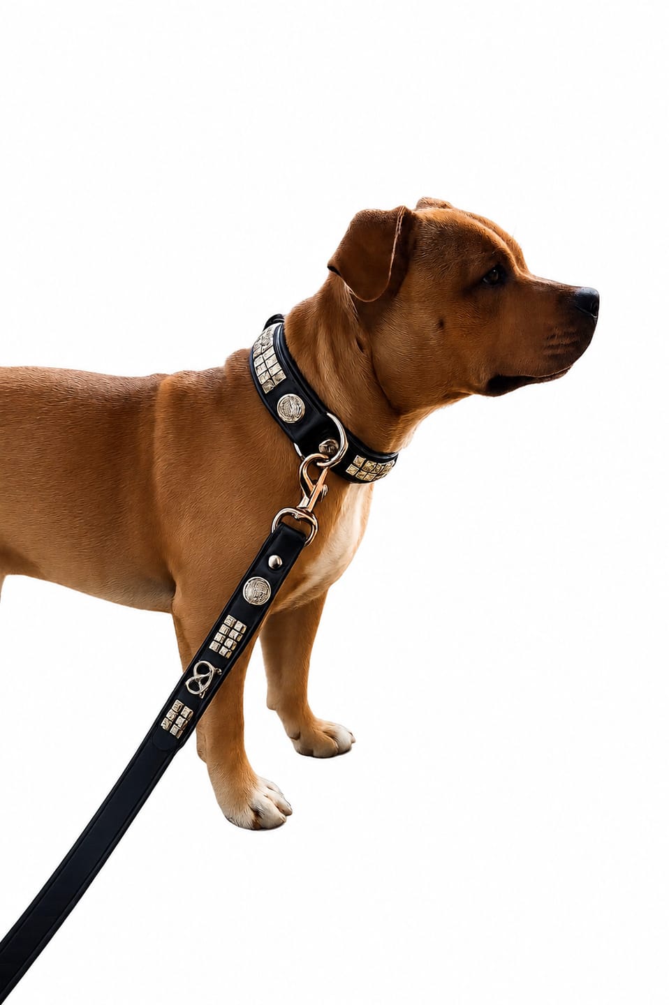 Customer photo review of Staffordshire Bull Terrier 1935® Leather Collar & Leash Set - Jefferson - Black/Silver
