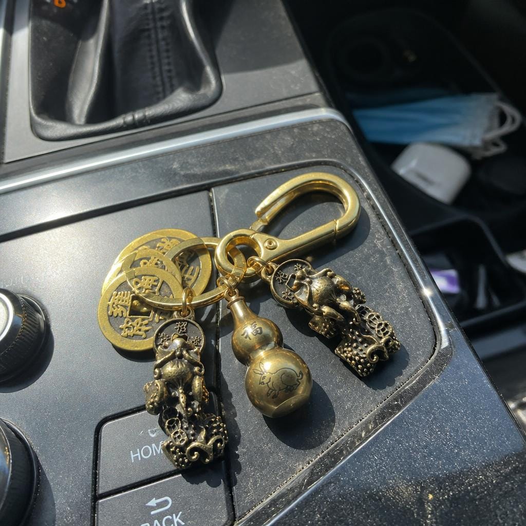 Customer photo review of FuAttract Fortune Protection Prosperity Flow Brass Chinese Zodiac Keychain with Pixiu