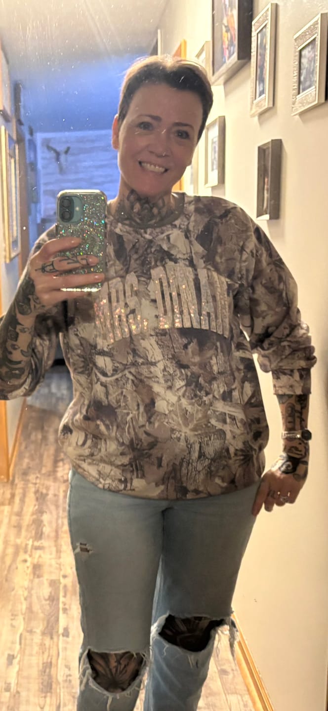Customer photo review of Custom Sequin Name or Team Sweatshirt – Personalized Glitter Letters, Vintage Wash Style | Gifts for Sports Mom