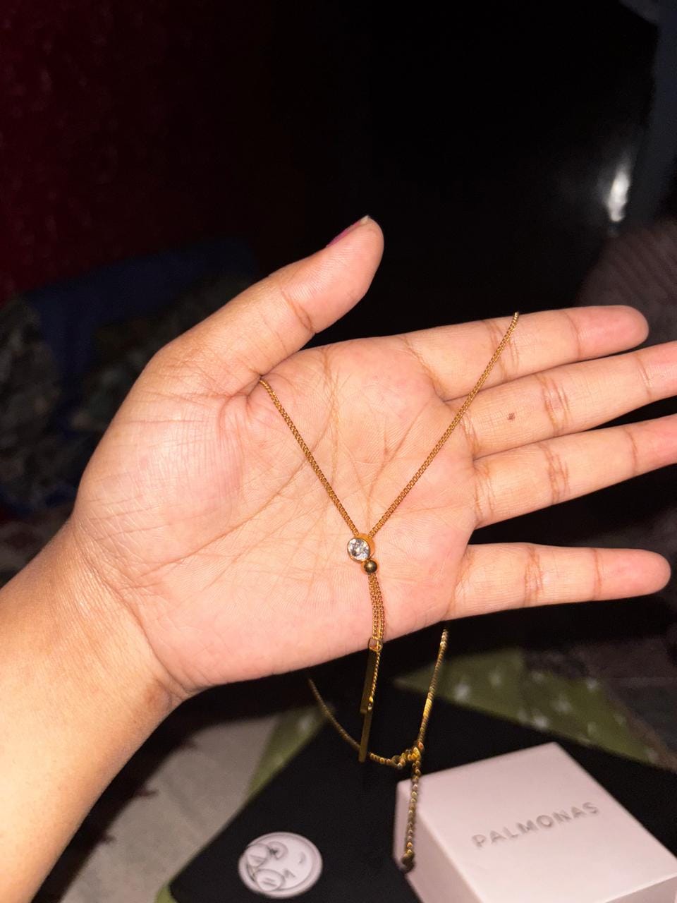 Customer photo review of Elegant Sparkle Dual Bar Necklace