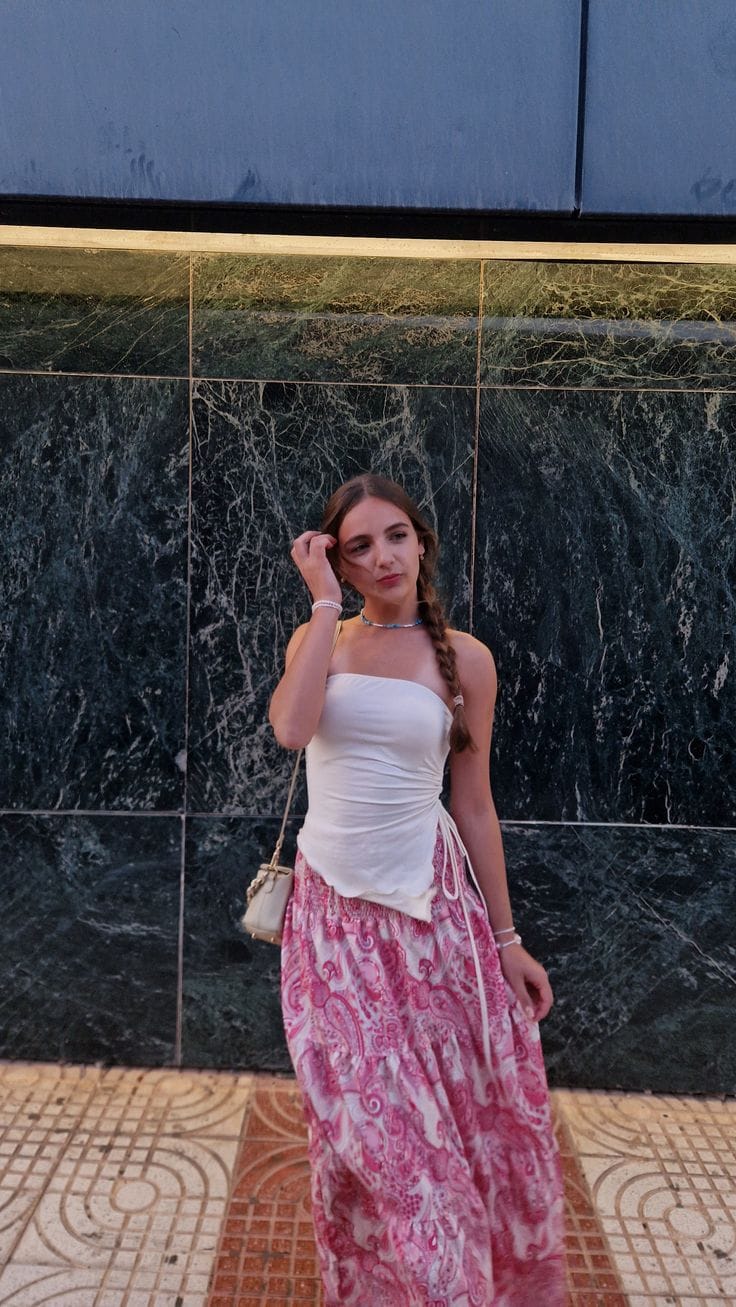 Customer photo review of Riley Elastic Waist Paisley Maxi Skirt