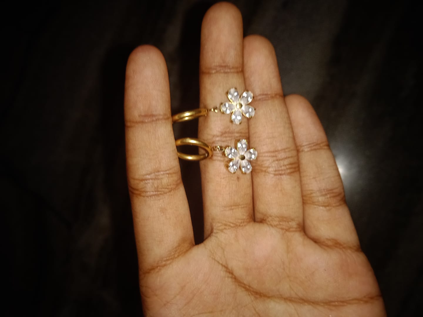Customer photo review of Gilded Garden Drop Hoops