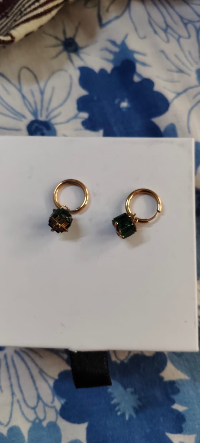 Customer photo review of Emerald Drop Hoop Earrings