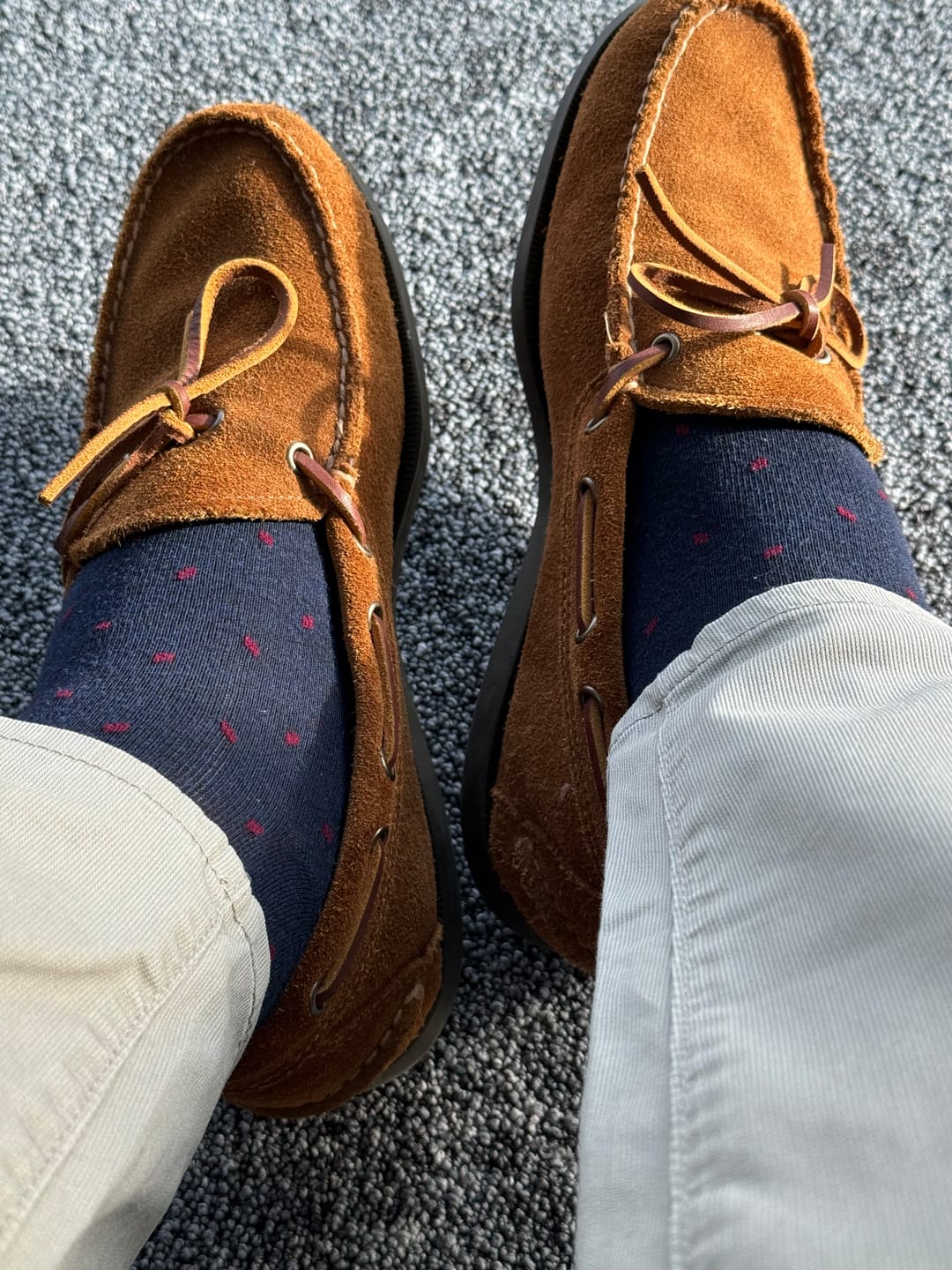 Customer photo review of The Eastons - A Navy Blue Sock with Crimson Micro-Tiles