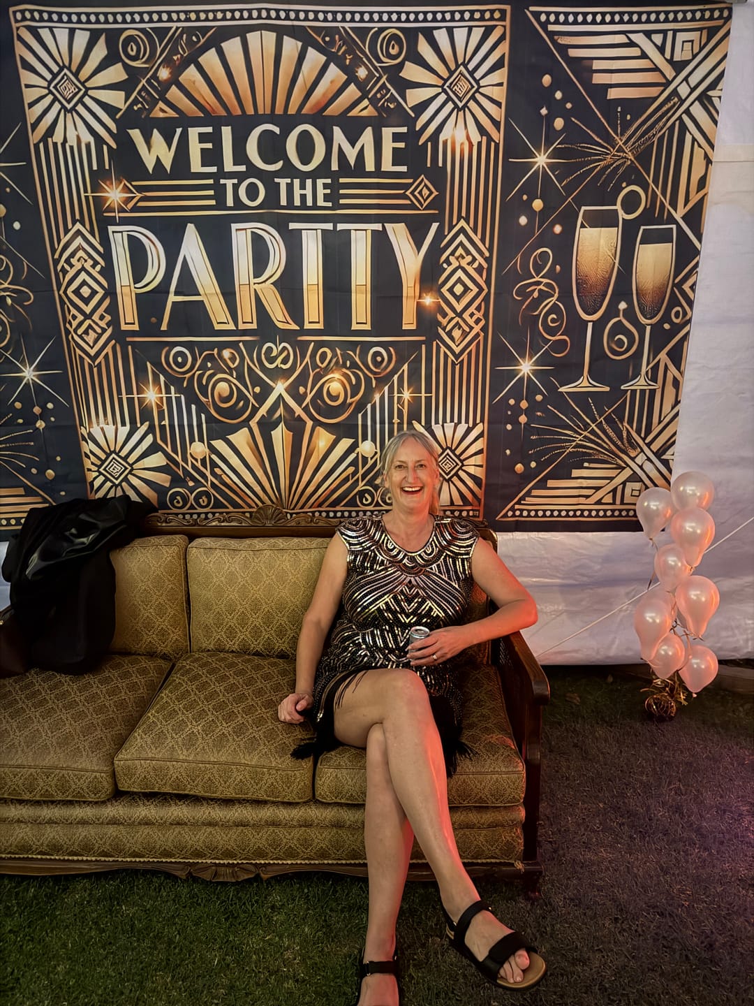 Customer photo review of 1920s Beaded Mable Flapper Dress - Black & Gold
