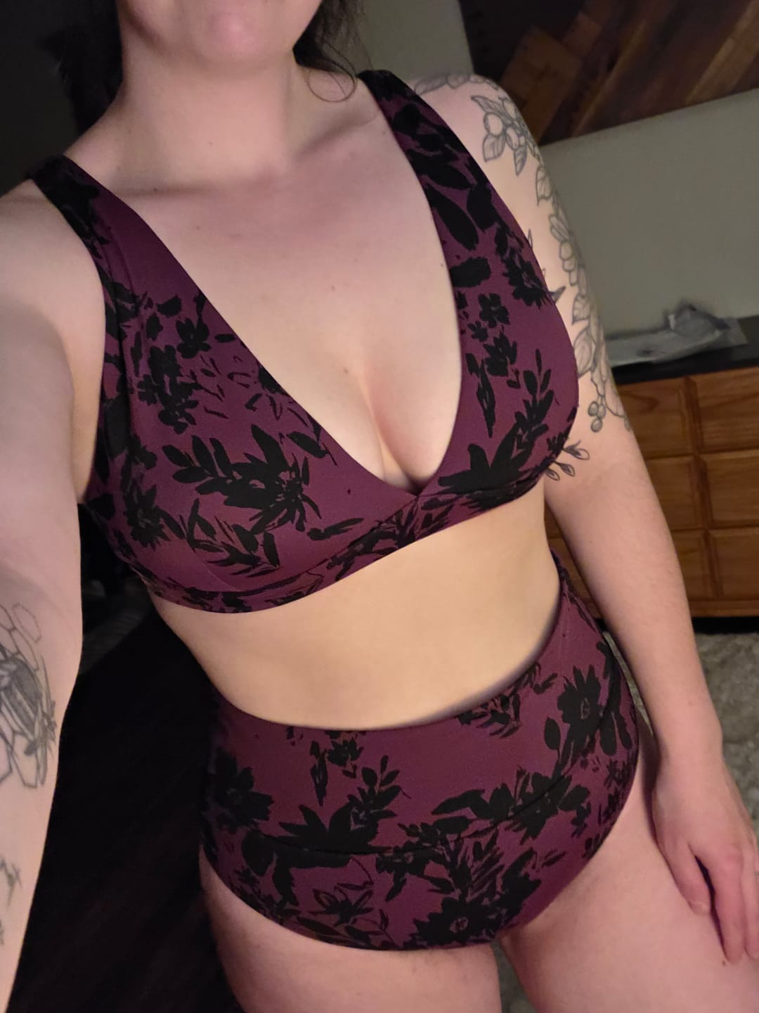 Customer photo review of High Rise Swimsuit Bottoms - Wine Dahlia
