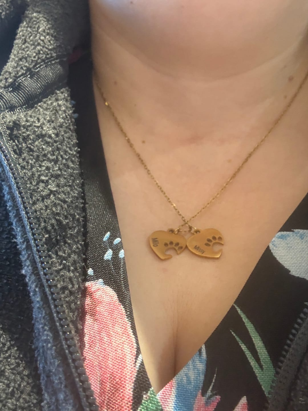 Customer photo review of Custom Paw & Heart Name Necklace
