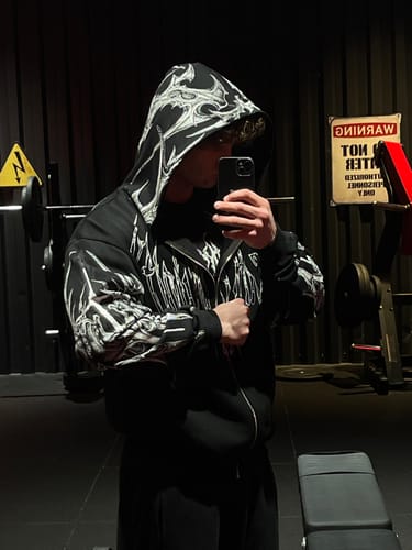 Customer photo review of Death Blight Oversized Zip-Up Hoodie [VOID BLACK]