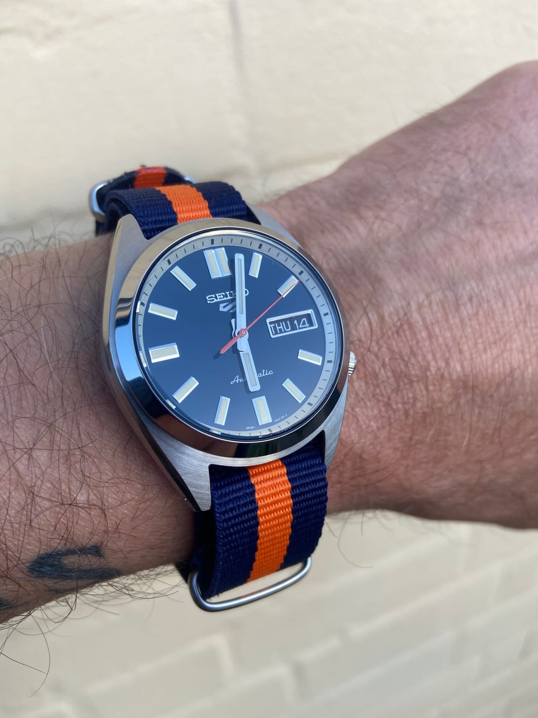 Customer photo review of Classic Military Style Strap - Blue & Orange