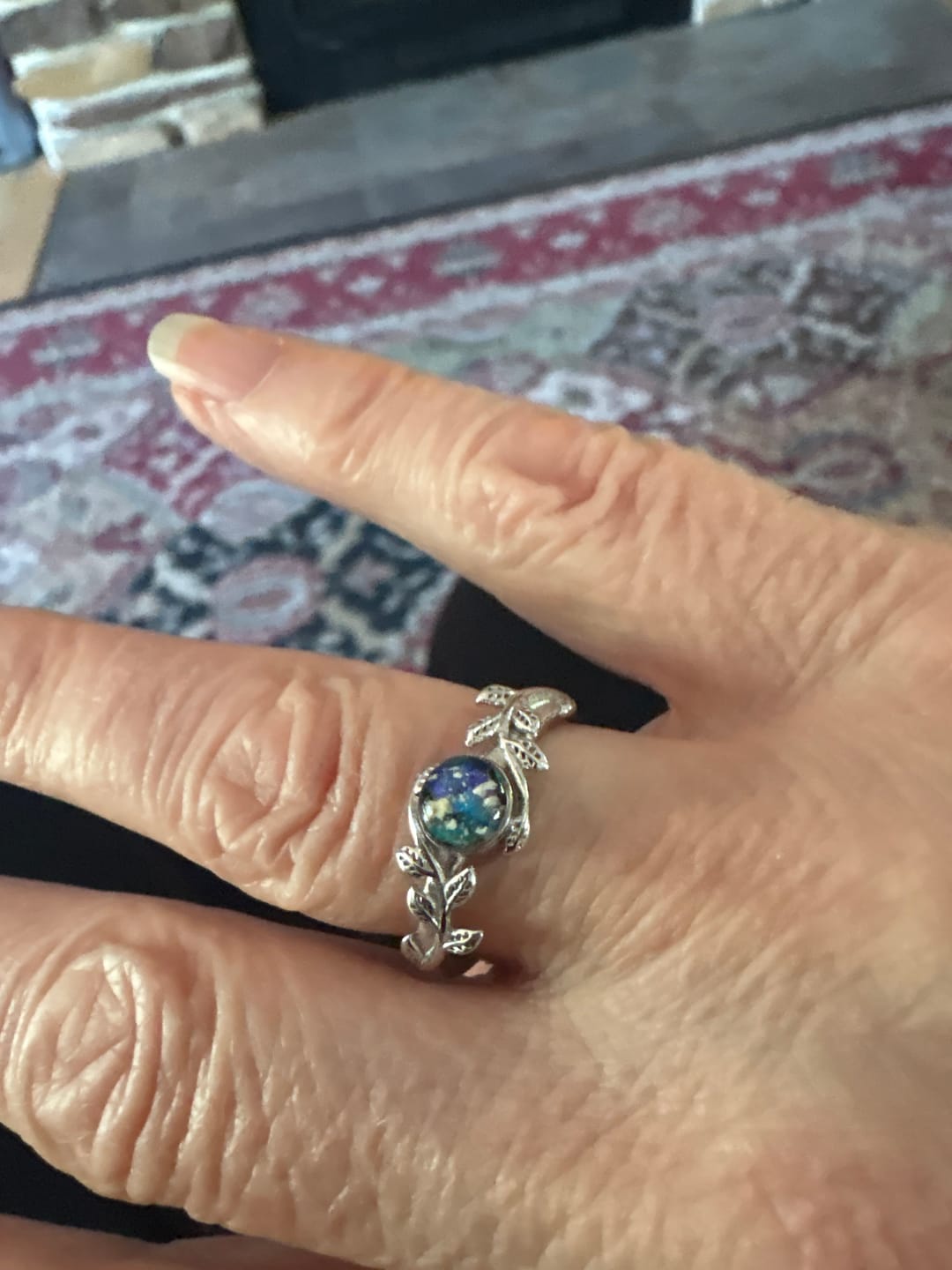 Customer photo review of Leaf Opal Cremation Ring