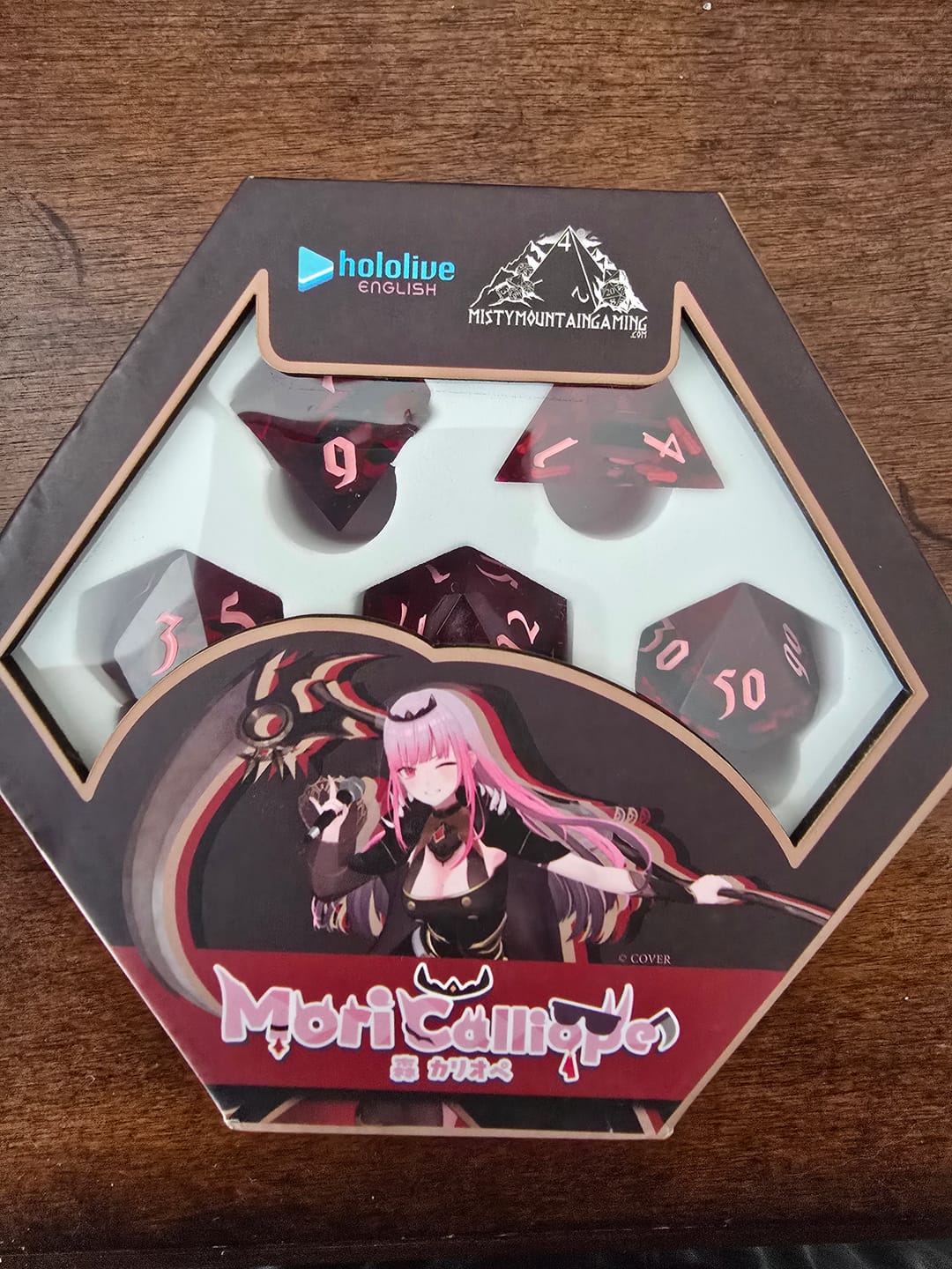 Customer photo review of PRE-ORDER | Mori Calliope Sharp-Edged Resin Dice Set | hololive English x MMG Exclusive