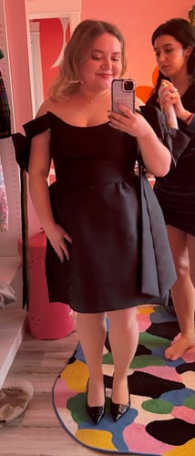 Customer photo review of Arabella Bow Dress in Black by Bariano - RENTAL
