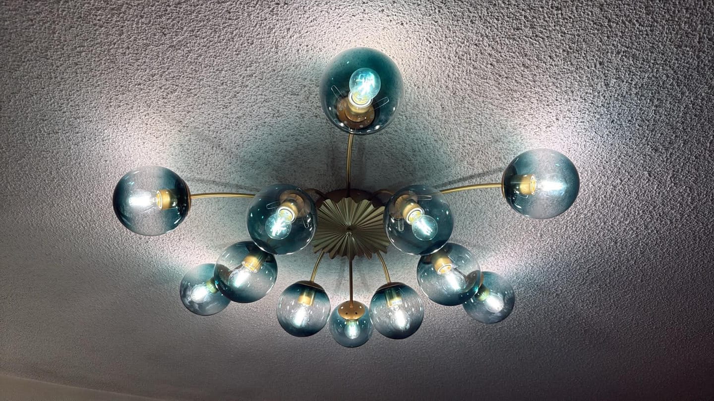 Customer photo review of Glam Bloom 12-Light Blue Glass Bubble Semi Flush Chandelier