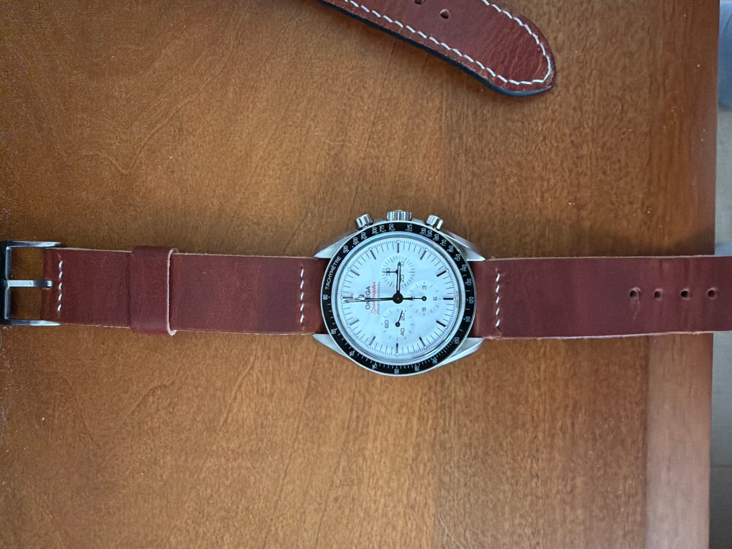 Customer photo review of Horween English Tan Dublin Leather Watch Strap, Natural Thread