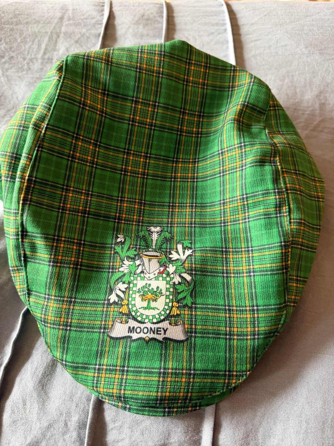 Customer photo review of Mooney Irish Clan Tartan Jeff Cap, Tartan Flat Cap with Coat of Arm