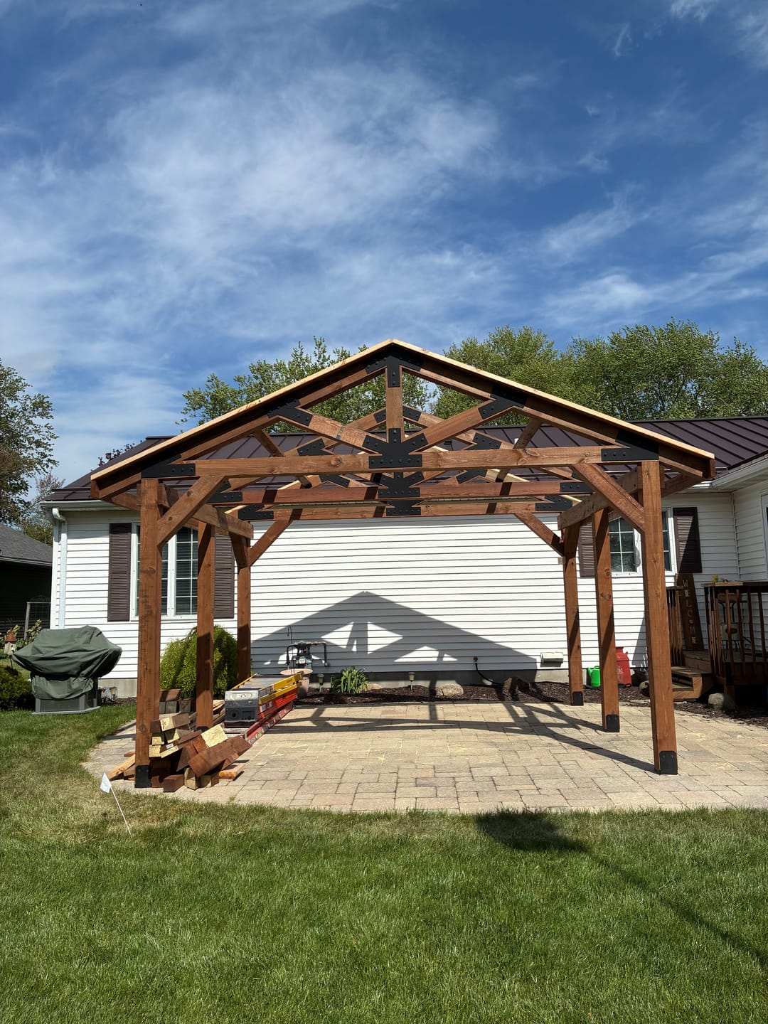 Customer photo review of 4 inch truss plate set for 6 inch beams - King post with diagonals - overhang ends - square