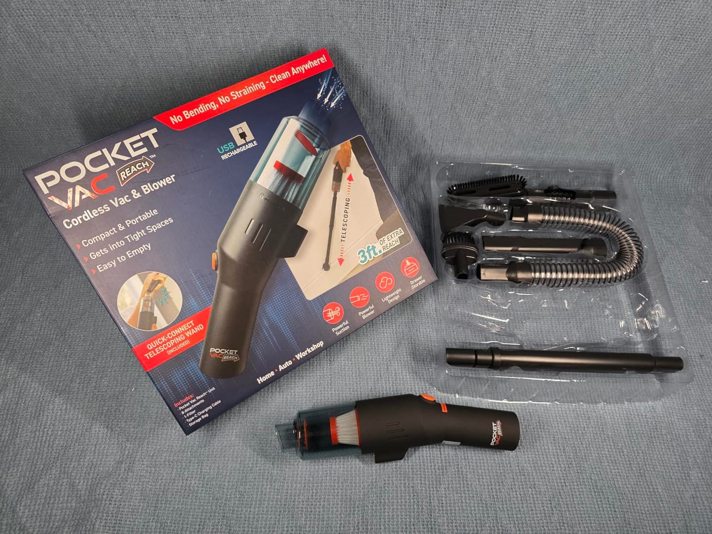 Customer photo review of Pocket Vac Reach by Pocket Shop™ – Portable Handheld Vacuum Cleaner for Tight Spaces & Car Detailing