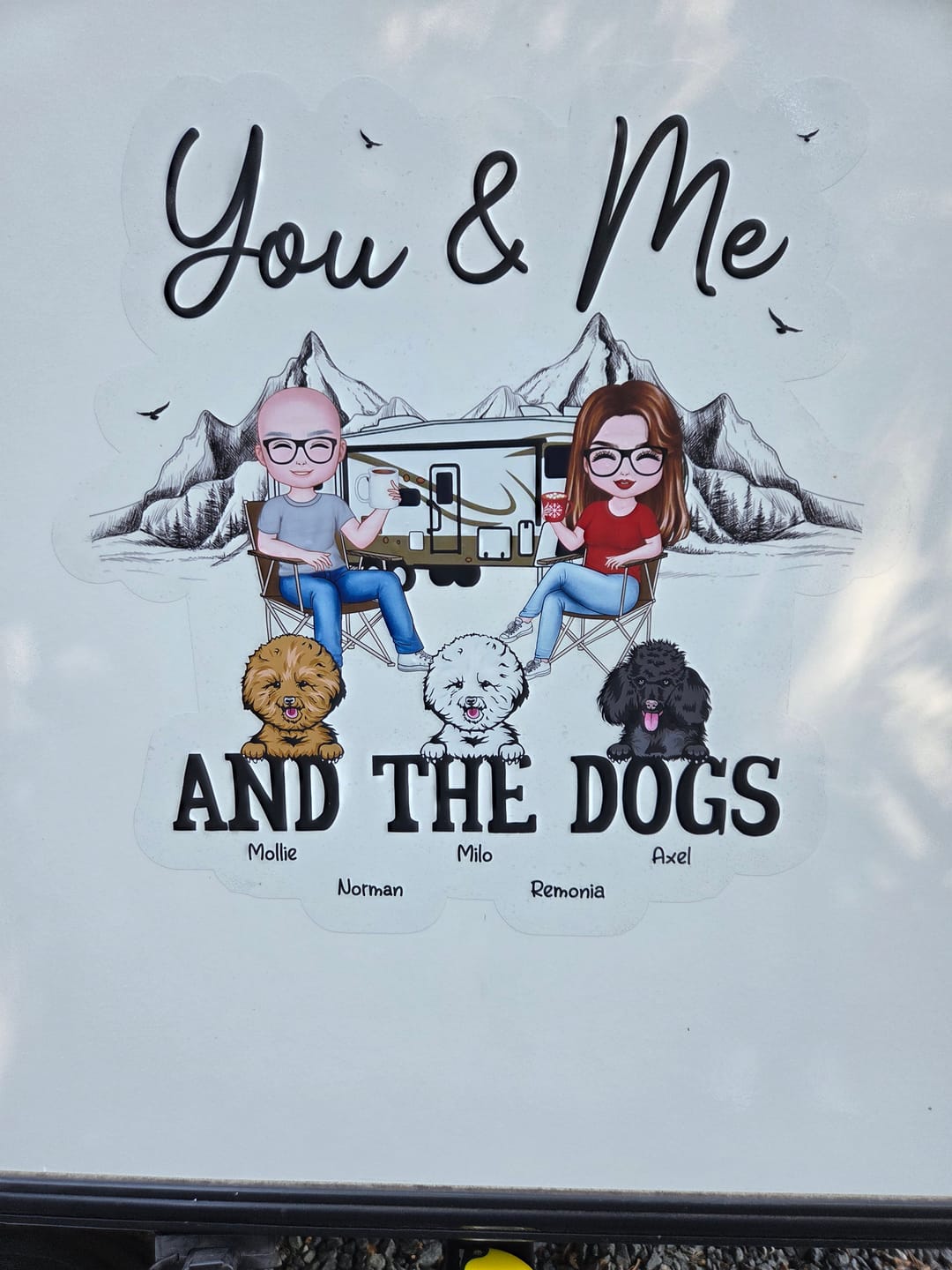Customer photo review of You Me & The Dogs Camping Couple Personalized RV Decal