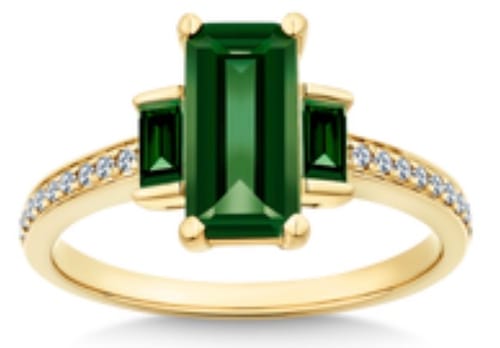 Customer photo review of Created Emerald & Diamond Trilogy Ring in 9ct Yellow Gold