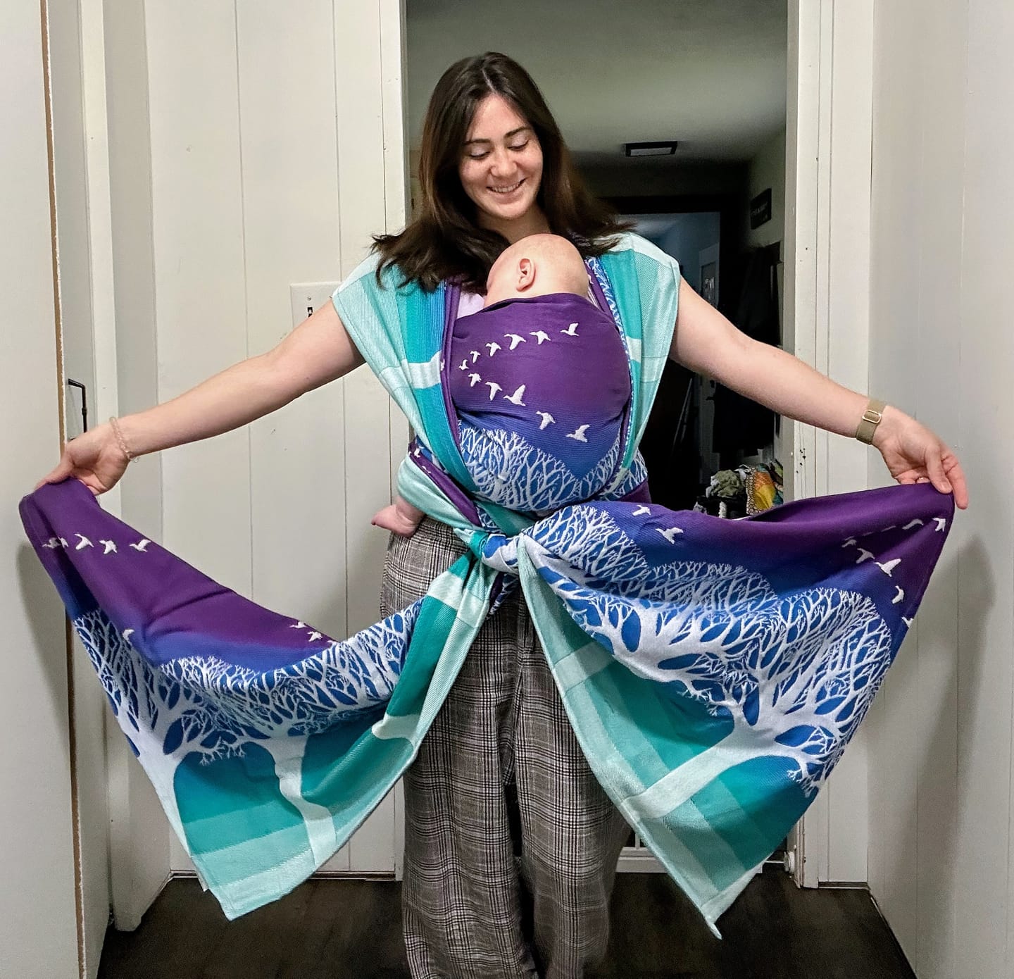Customer photo review of Snow Geese North Woven Baby Wrap