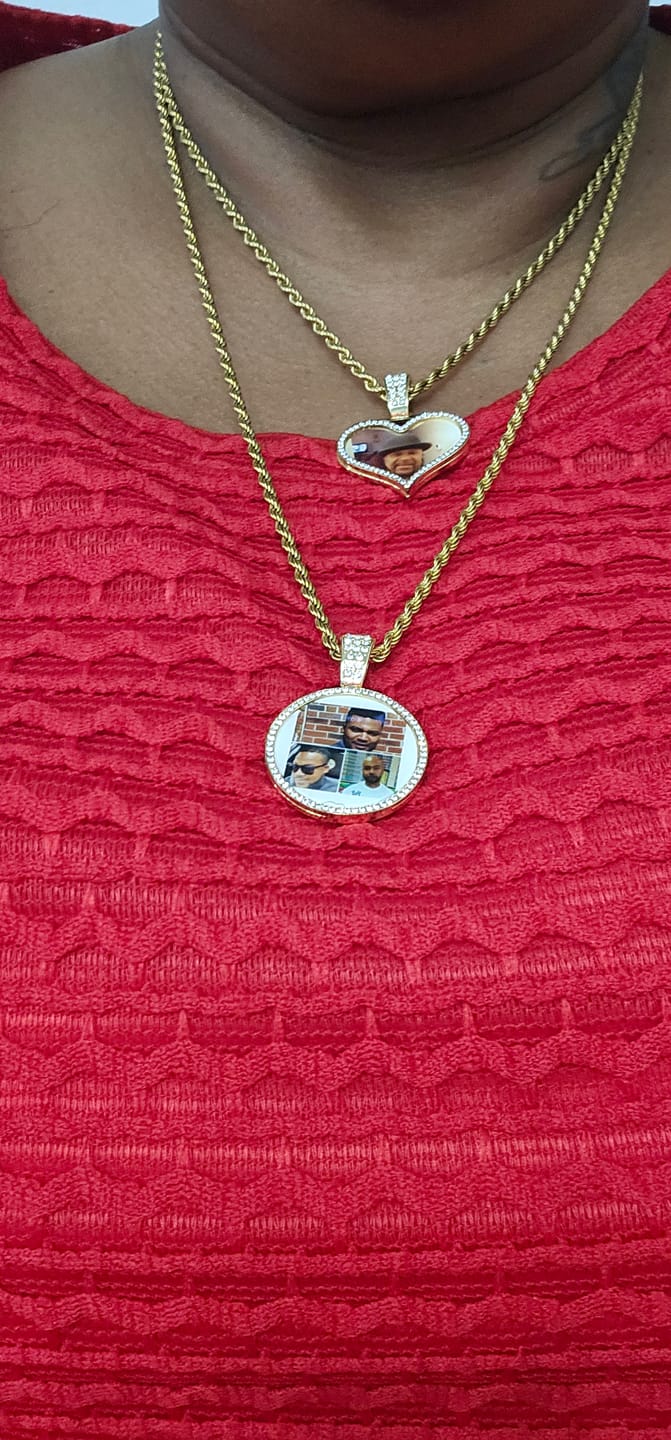 Customer photo review of Personalized Diamond Studded Round Colorful Photo Necklace