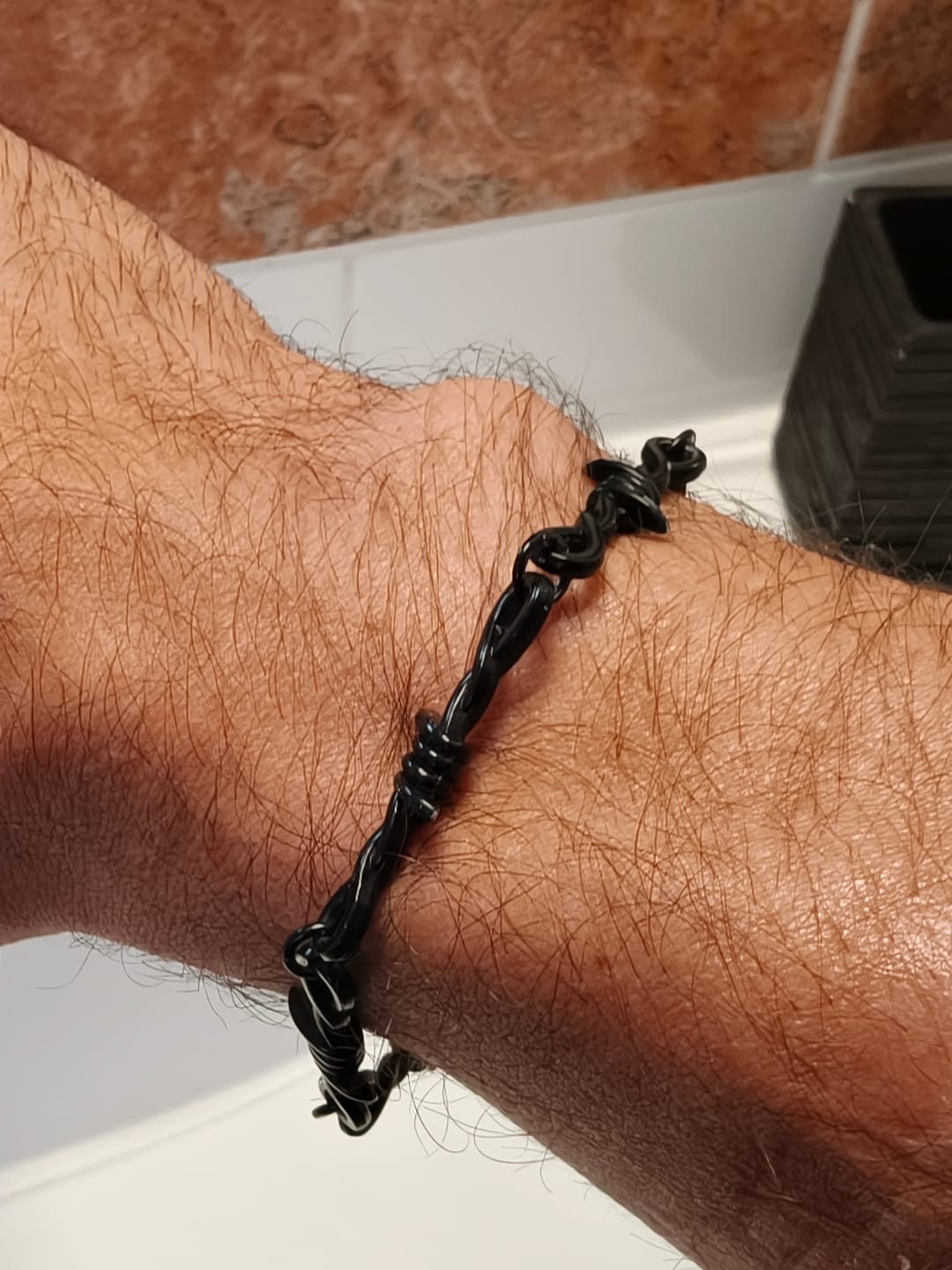Customer photo review of Black Barbed Wire Bracelet