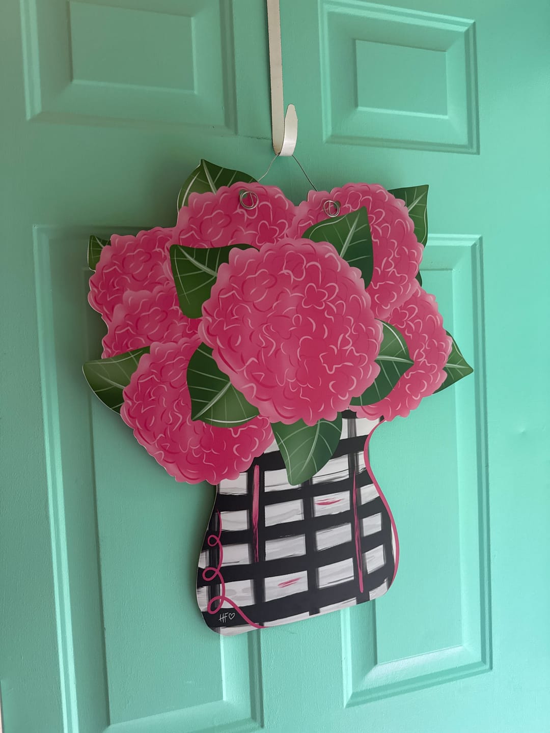 Customer photo review of Spring Pink Hydrangea Vase Door Hanger