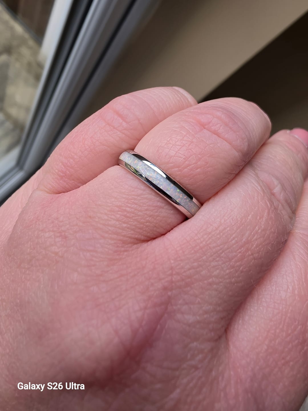 Customer photo review of The White Gold White Opal 4mm Wonder Ring