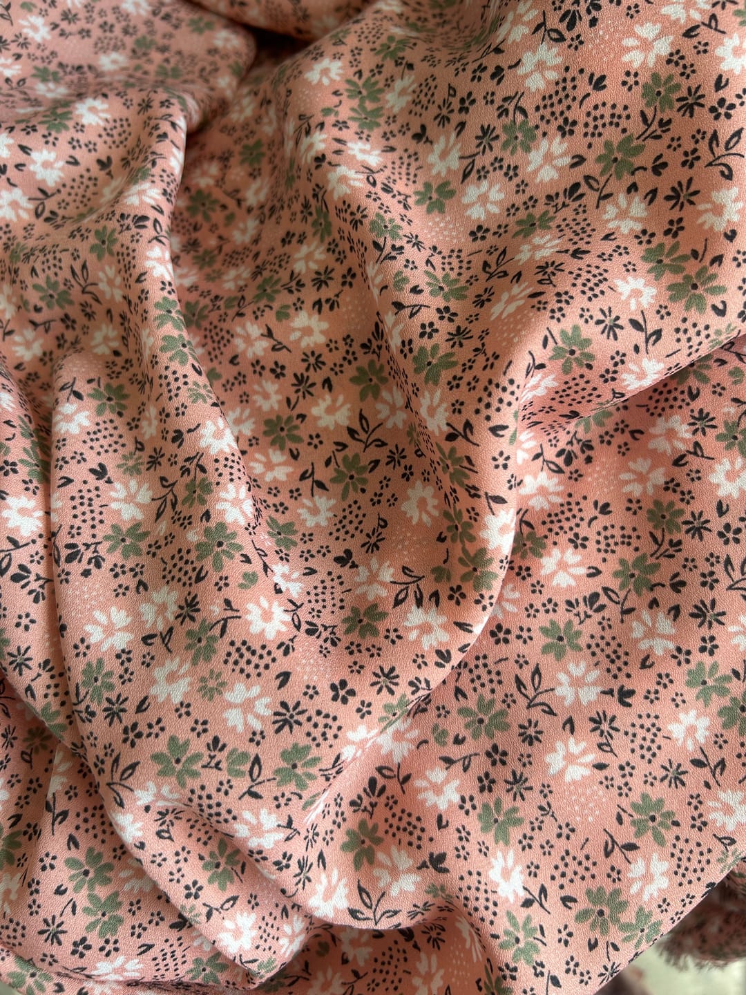 Customer photo review of Khaki and White on Peach Crepe Fabric