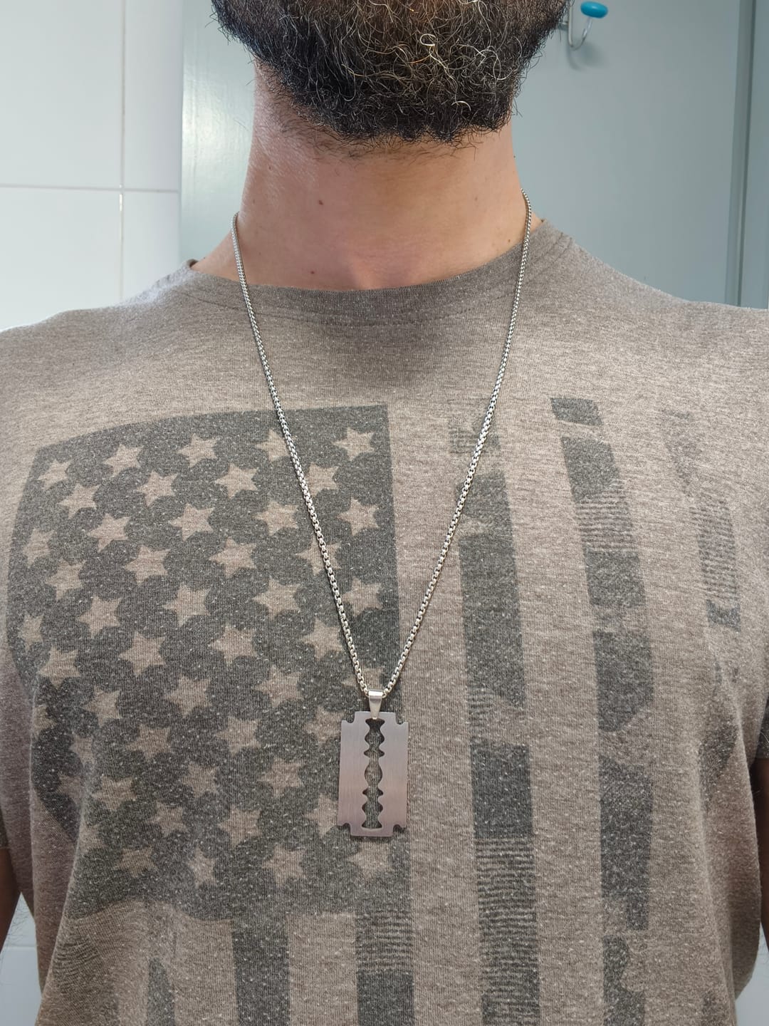 Customer photo review of Razor Blade Necklace