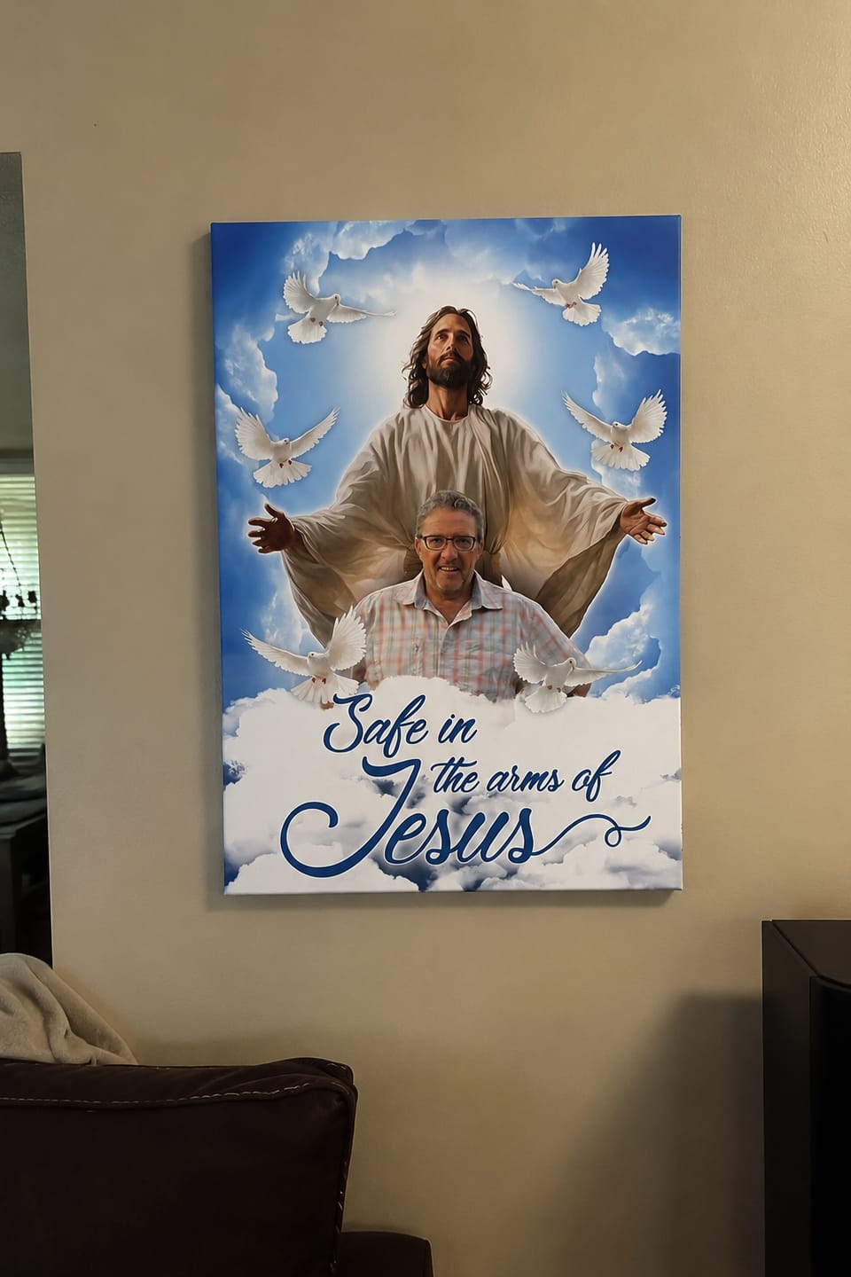 Customer photo review of Custom Photo Safe In The Arm Of Jesus - Personalized Customized Canvas - Memorial Gift for Loss of Parents, Grandparents