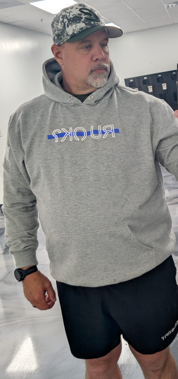 Customer photo review of Blue Line Stigma Breaking Hoodie- Heather Grey