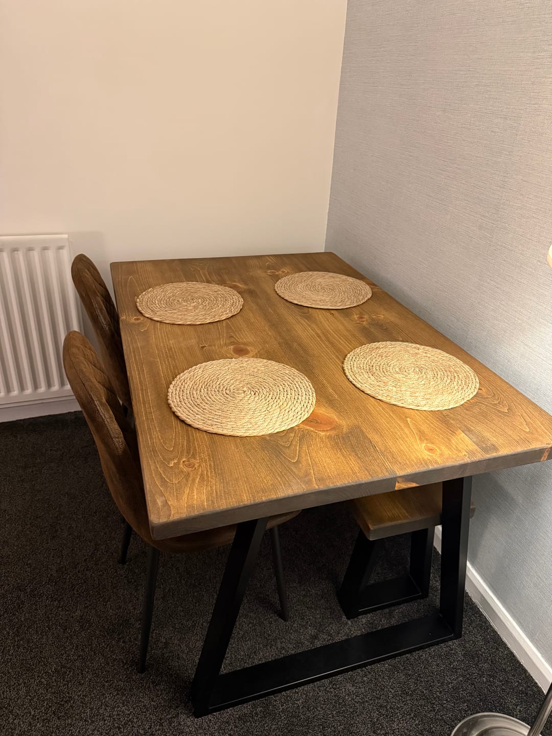 Customer photo review of Industrial Dining Table with Trapezium Leg - Smoked Oak