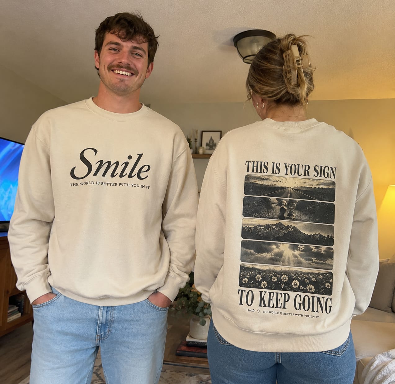 Customer photo review of Smile | The World Is Better With You In It Crewneck