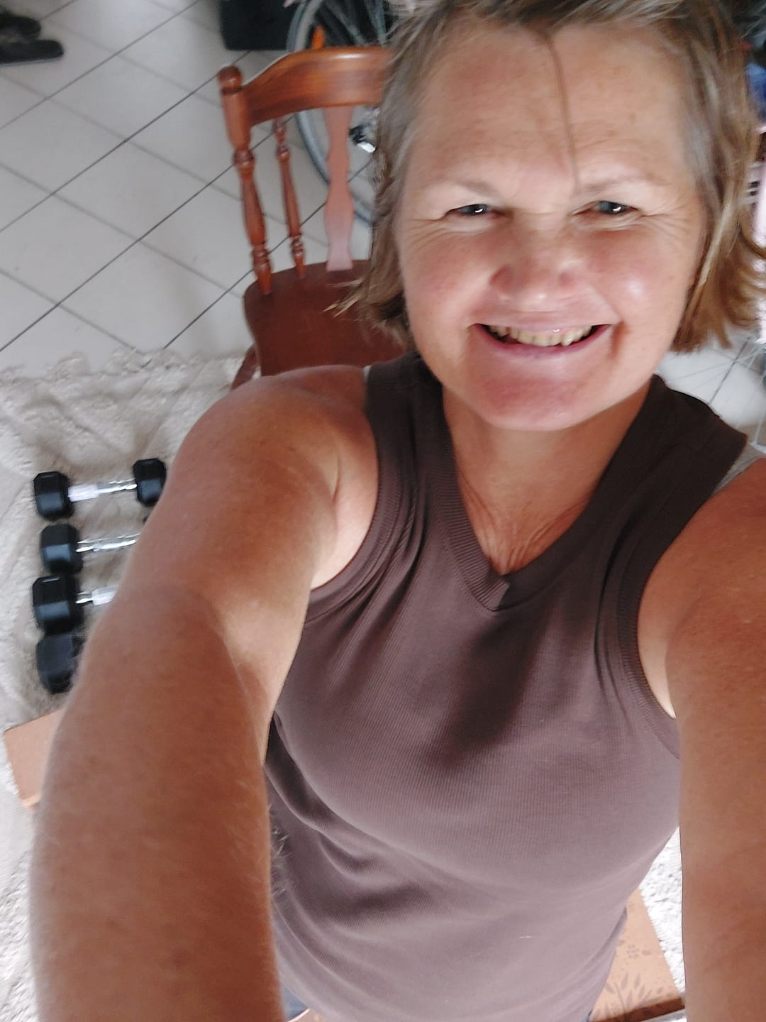 Customer photo review of Gaia Organic Cotton Ribbed Racerback Yoga Tank Chocolate